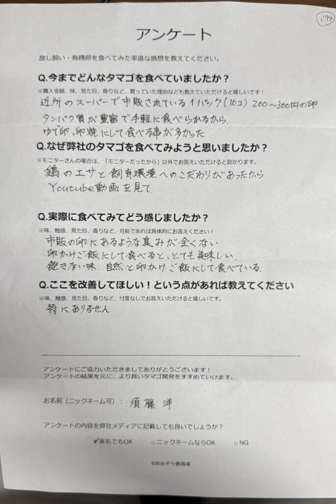 須藤洋さまからの声をいただきました。