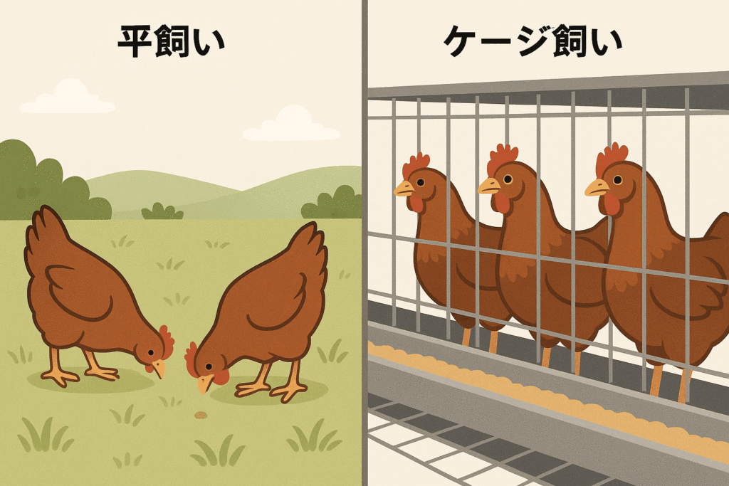 平飼いとケージ飼いの飼育環境比較