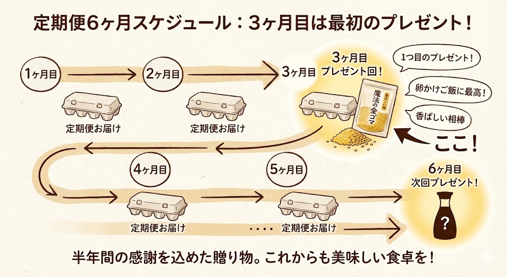 ① 定期3回目:香り弾ける「金ゴマ 80g」(700円相当) 卵の濃厚な旨みを引き立てる、香ばしい一粒。